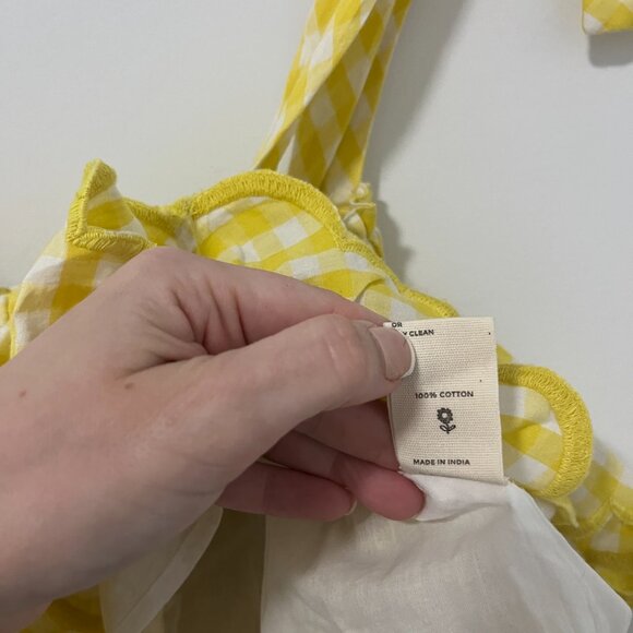 Innika Choo Yellow Gingham Print Flowy Scallop Cropped Tank One Size - Picture 6 of 8